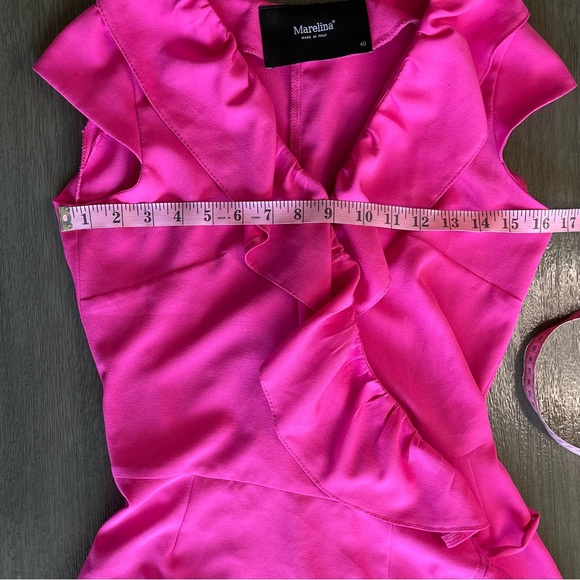 Marelina Hot Pink Ruffle Mini Wrap Dress 40 Small - Picture 14 of 15